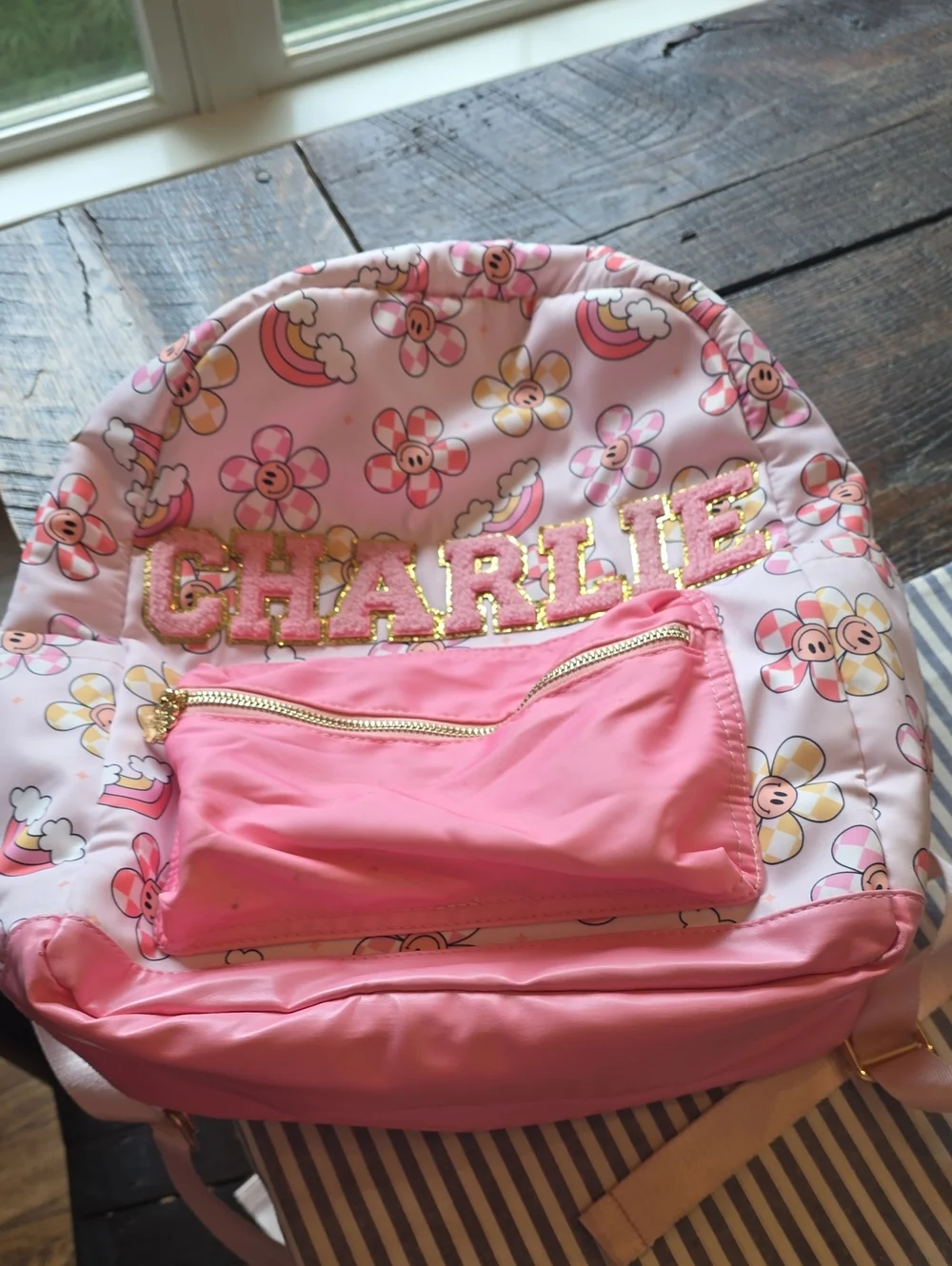 Smiley Retro Backpackwith Charlie Name